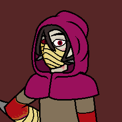 A teenaged girl with dragon-like features wearing a heavy cloth cloak, and a set of bandages wrapped around her face and arms. A rash is visible on her face beneath the bandages, while her arm has signs of ingrown scales falling out beneath the arm wrapping.